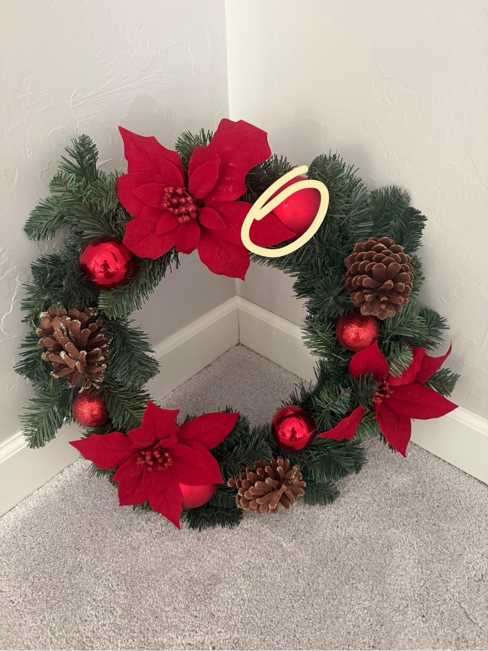 Festive Red Poinsettia Christmas Wreath - Picture 15 of 16